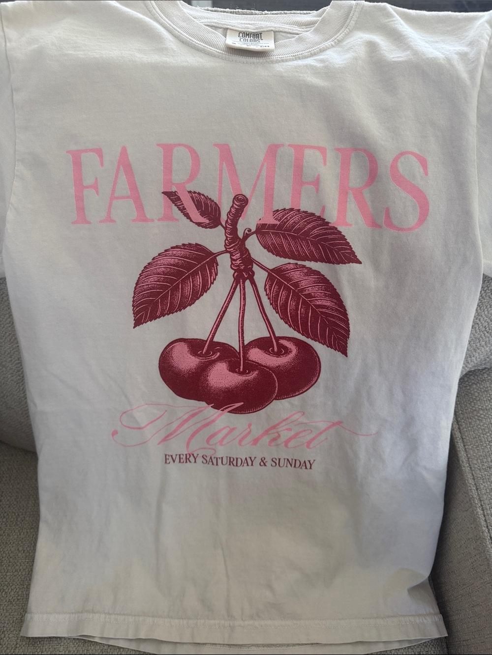 Farmers Market Cherry Graphic Tee - Pink on White